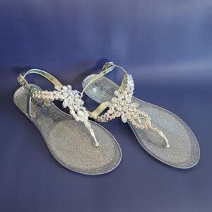 Olivia Miller Women's Jeweled Slingback Cruise Sandals Size 9 Jelly Thong
